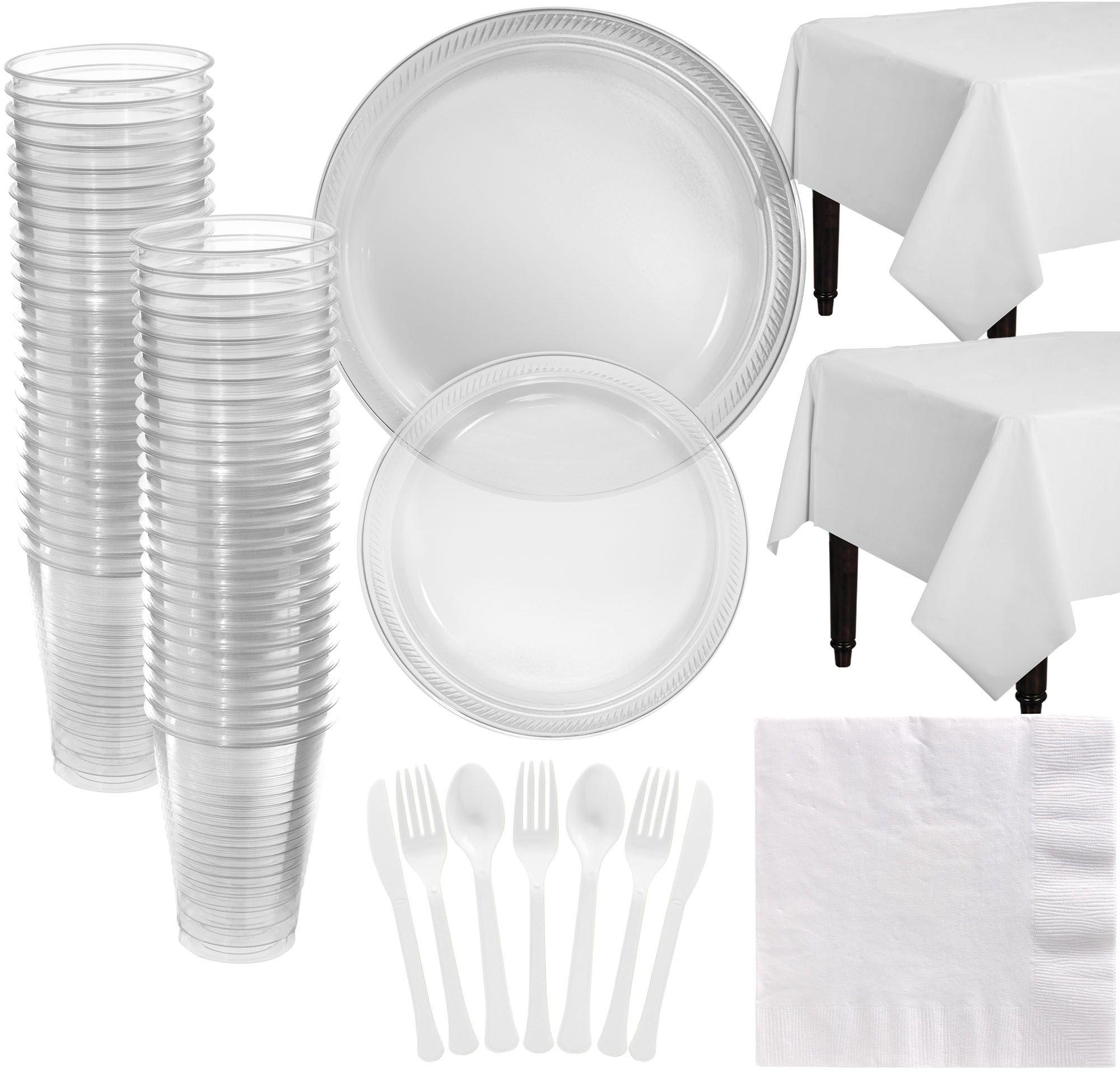 CLEAR Plastic Tableware Kit for 50 Guests Party City