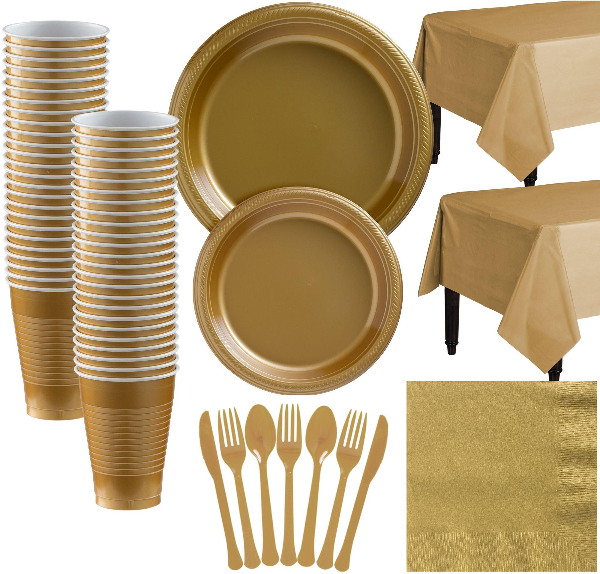 Gold Plastic Tableware Kit for 50 Guests Party City