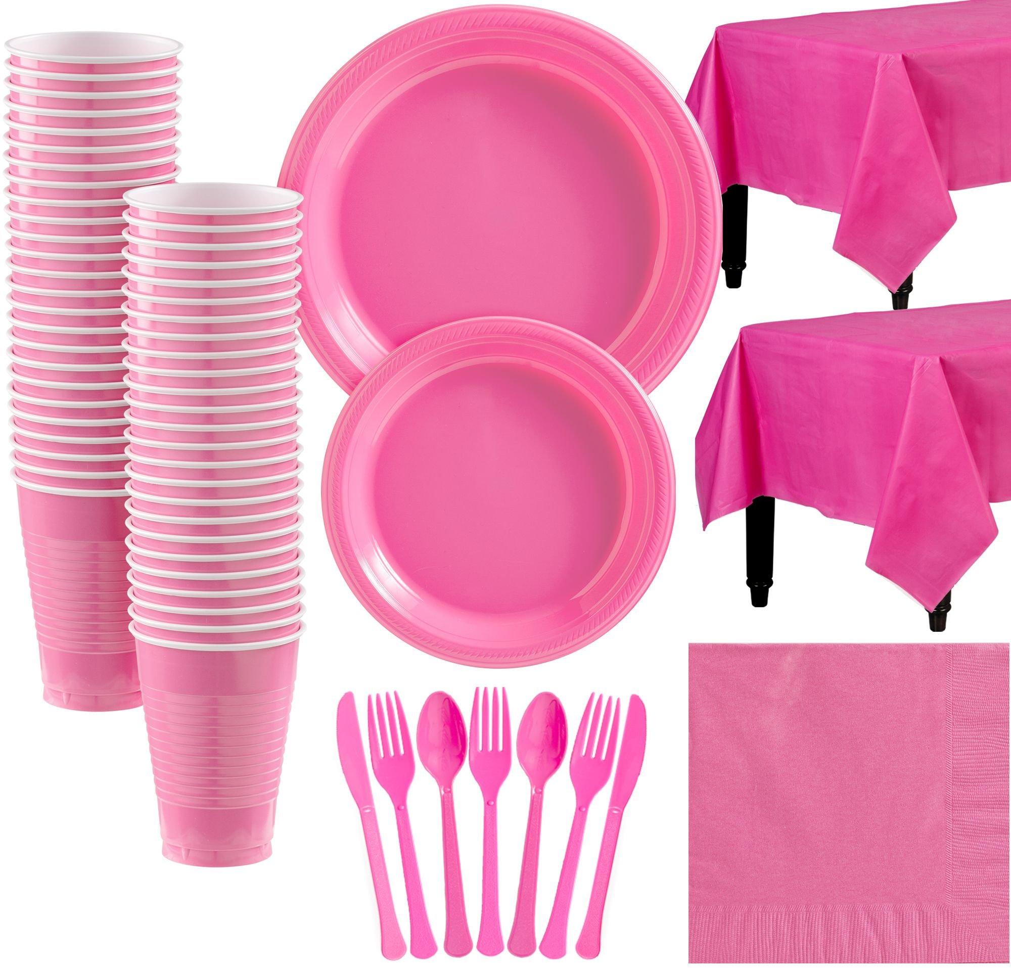 Bright Pink Plastic Tableware Kit for 50 Guests | Party City