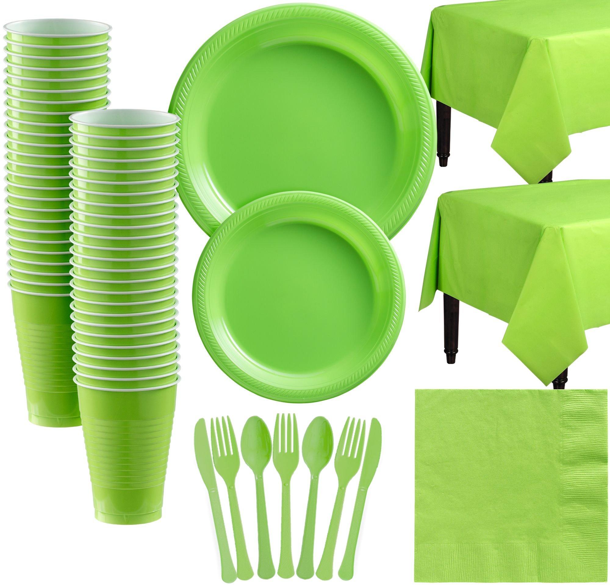Kiwi Green Plastic Tableware Kit for 50 Guests Party City