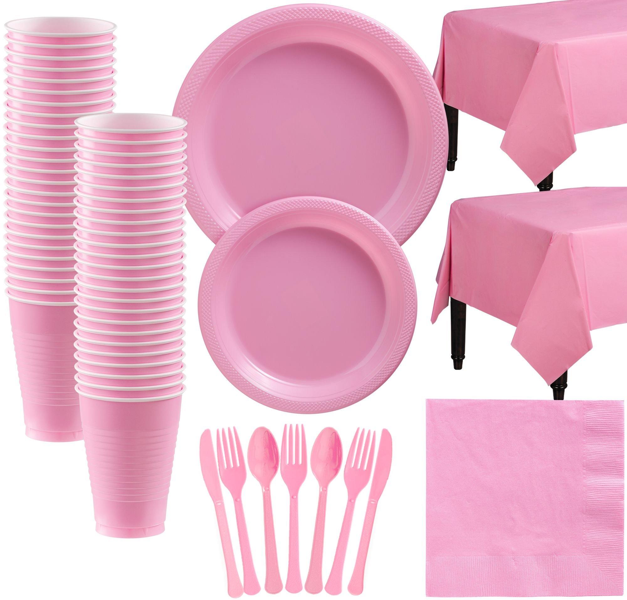 New Pink Plastic Tableware Kit for 50 Guests | Party City
