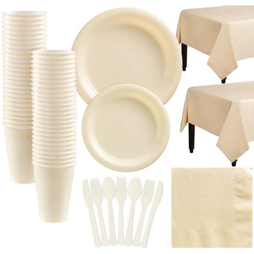 Vanilla Plastic Tableware Kit for 50 Guests