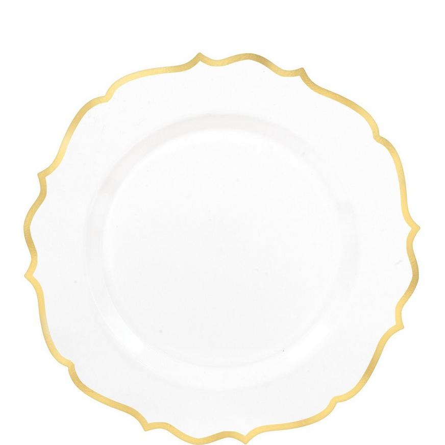 White Gold-Trimmed Ornate Premium Plastic Dessert Plates 20ct