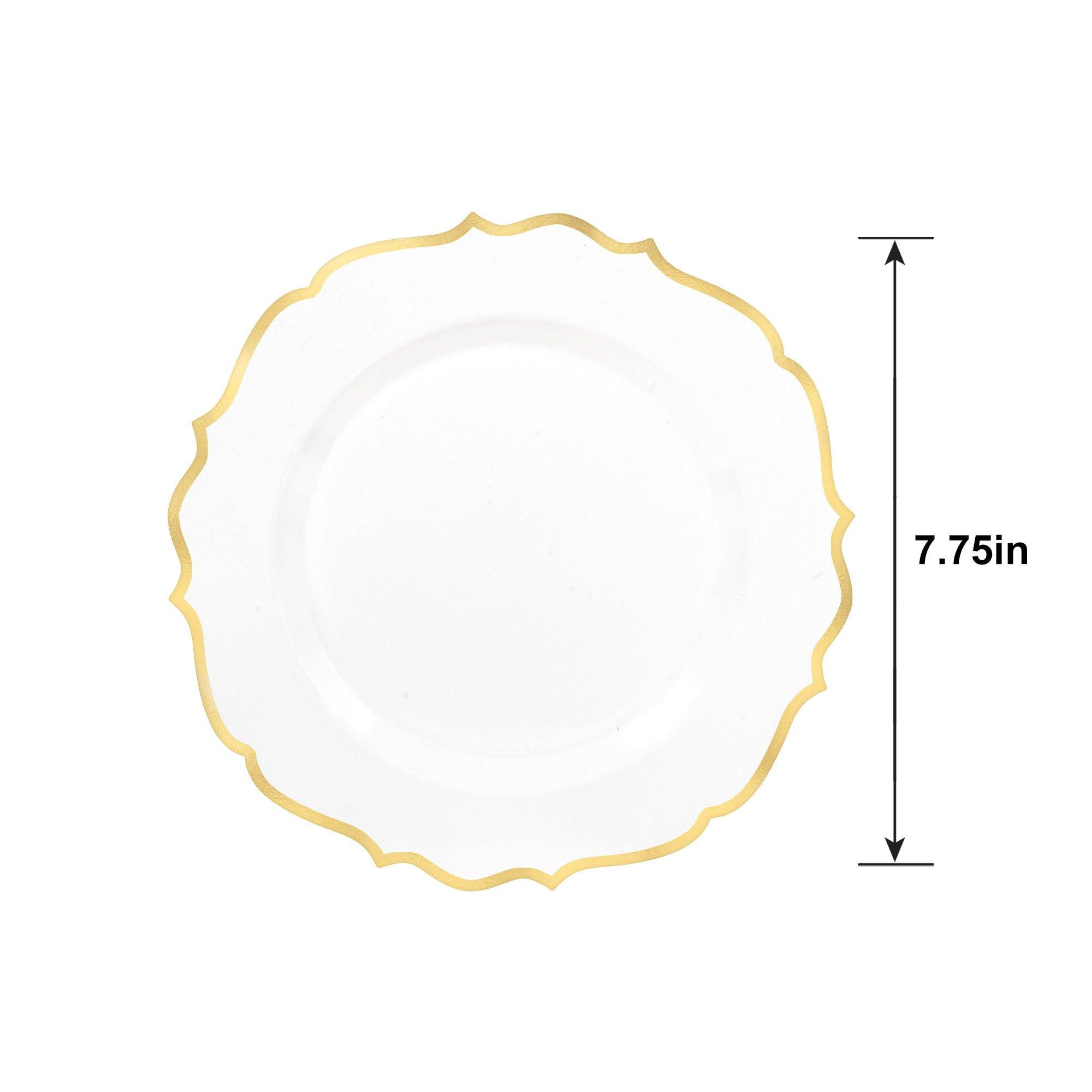 Ornate White Gold-Trimmed Premium Plastic Dessert Plates, 7.75in, 20ct