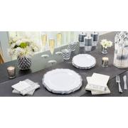 White Silver-Trimmed Ornate Premium Plastic Dessert Plates 20ct