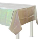 White Iridescent Paper & Plastic Table Cover, 54in x 102in 