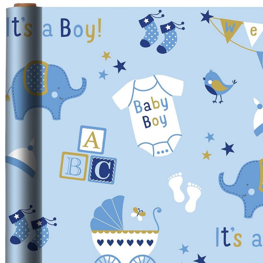 Amscan Printed Jumbo Baby Boy Elephant Gift Wrap
