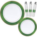 Premium Festive Green Border & Gold Tableware Kit for 20 Guests