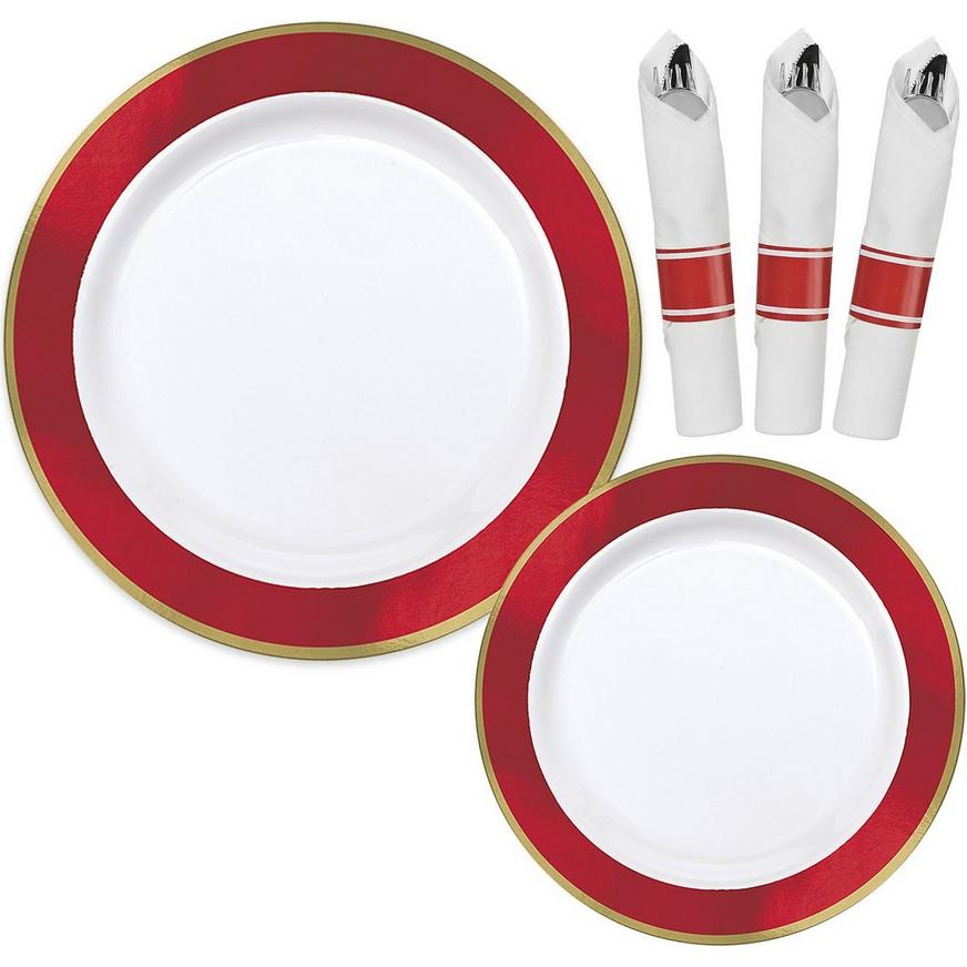 Premium Red Border & Gold Tableware Kit for 20 Guests