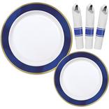 Premium Royal Blue Border & Gold Tableware Kit for 20 Guests