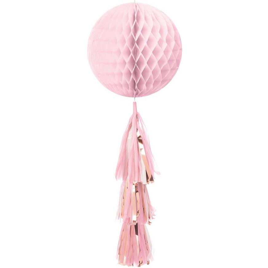 Metallic Rose Gold & Pink Honeycomb Ball with Tail