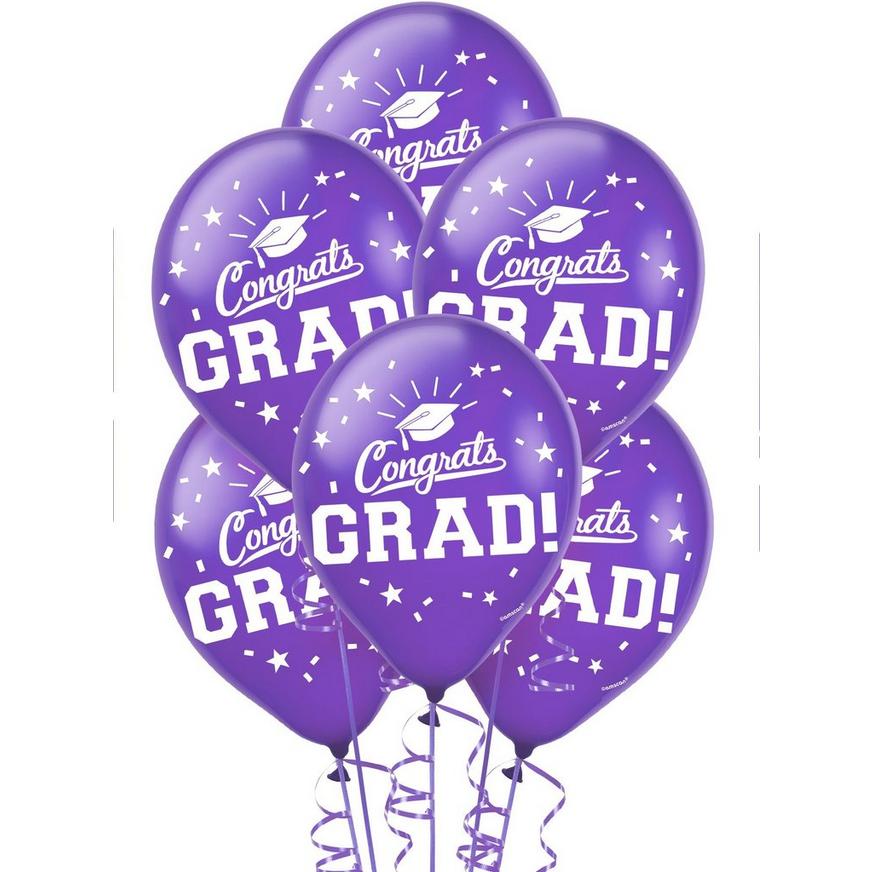 15ct, Purple Congrats Grad Balloons