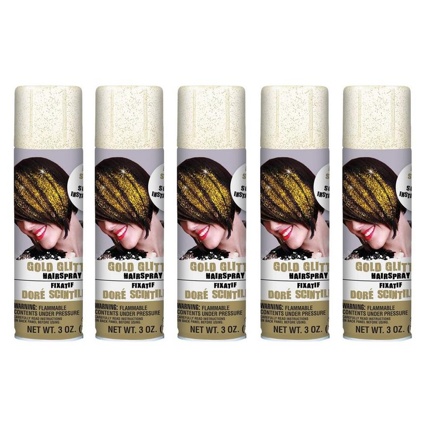 Glitter Gold Hair Spray 5ct | Party City
