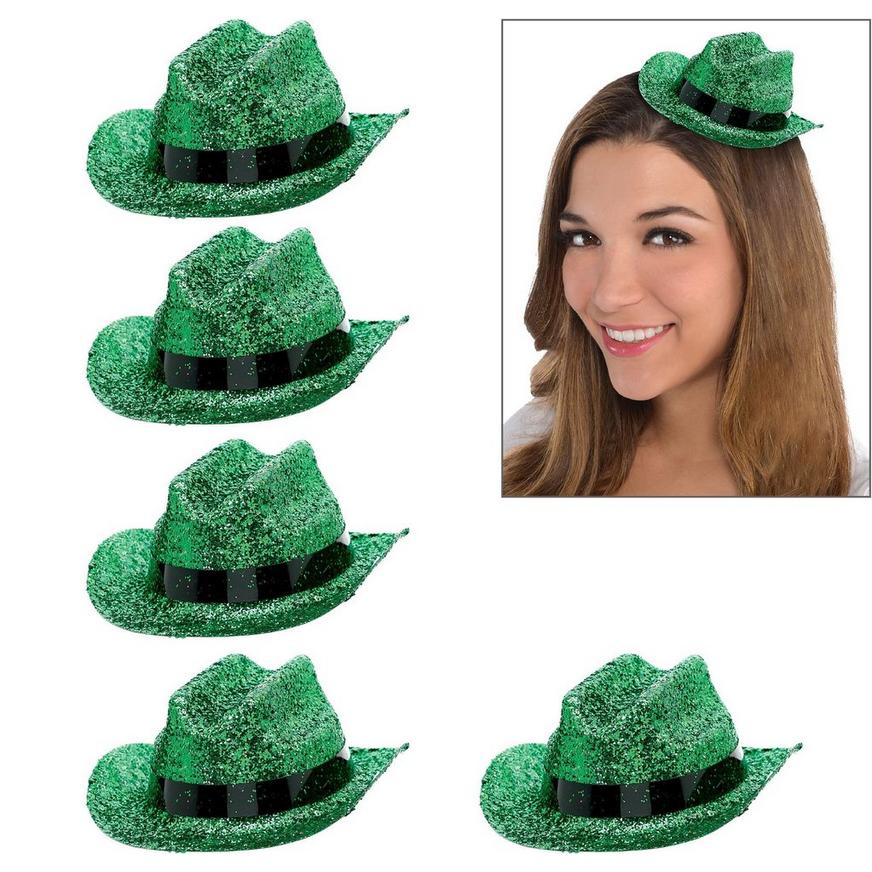 Green Glitter Mini Cowboy Hats 10ct
