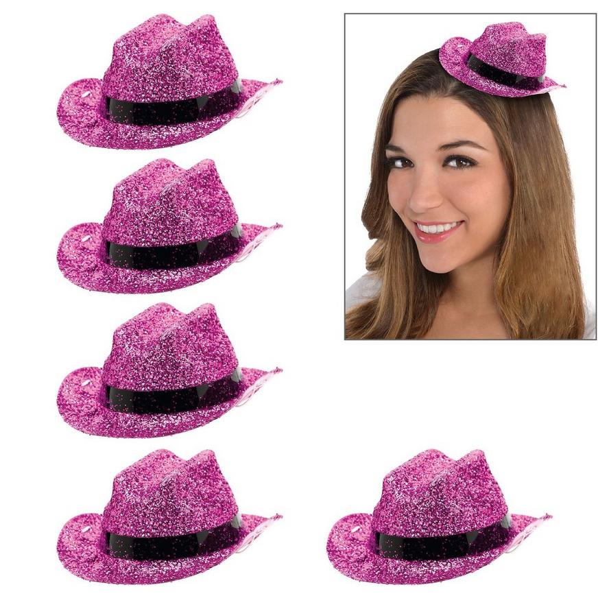 Pink Glitter Mini Cowboy Hats 10ct