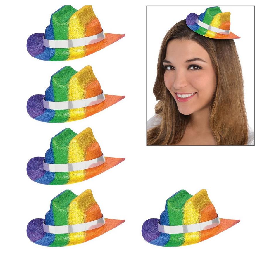 Rainbow Glitter Mini Cowboy Hat 10ct