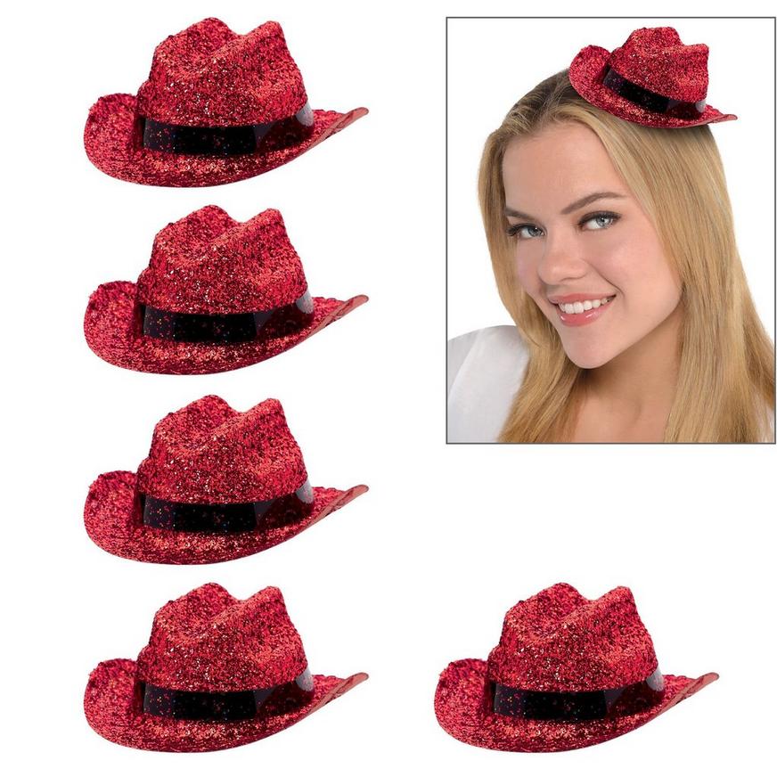 Red Glitter Mini Cowboy Hats 10ct