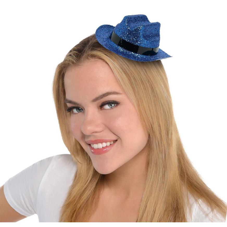 Blue Glitter Mini Cowboy Hats 10ct