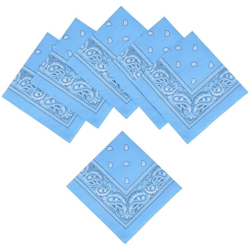 Light Blue Paisley Bandanas, 20in x 20in, 10ct