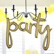 Air-Filled White Gold Party Cursive Letter Balloon Banner, 39in x 31in