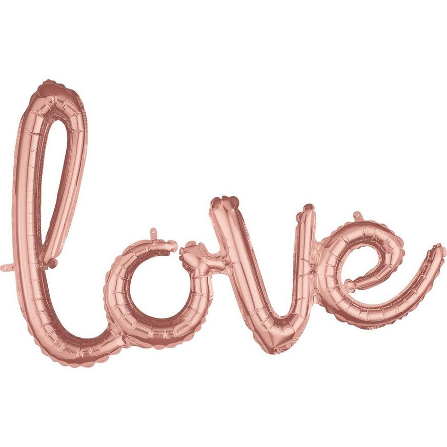 Air-Filled Rose Gold Love Cursive Letter Foil Balloon Banner, 31in x 21in