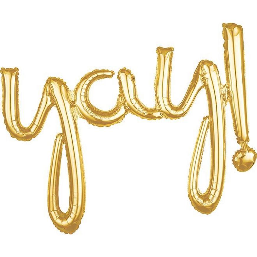 Air-Filled Gold Yay Cursive Letter Balloon Banner, 25in