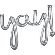 Air-Filled Silver Yay Cursive Letter Balloon Banner 35in x 25in