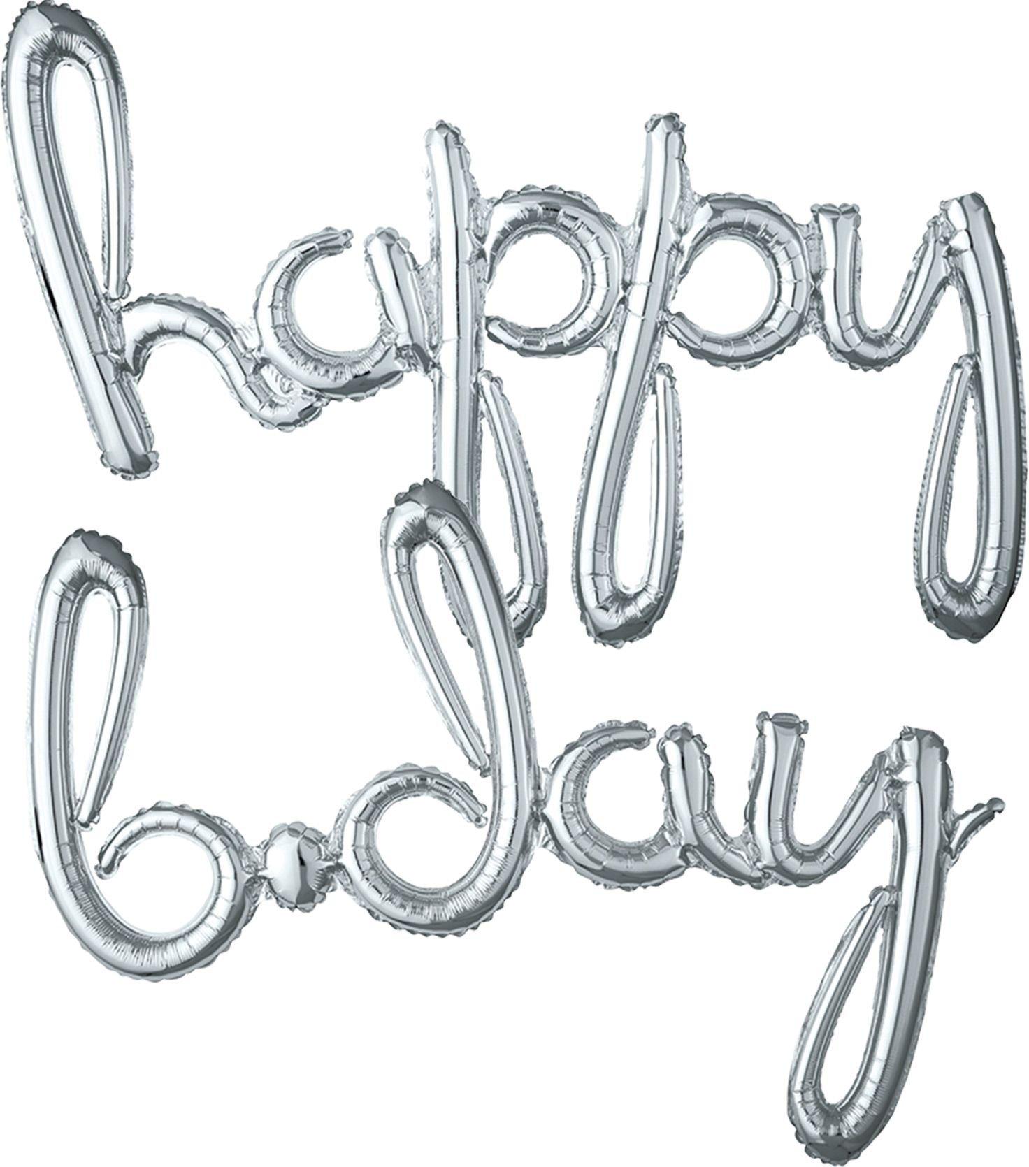 Air-Filled Silver Happy B-Day Cursive Letter Balloon Banners 2ct, 27in