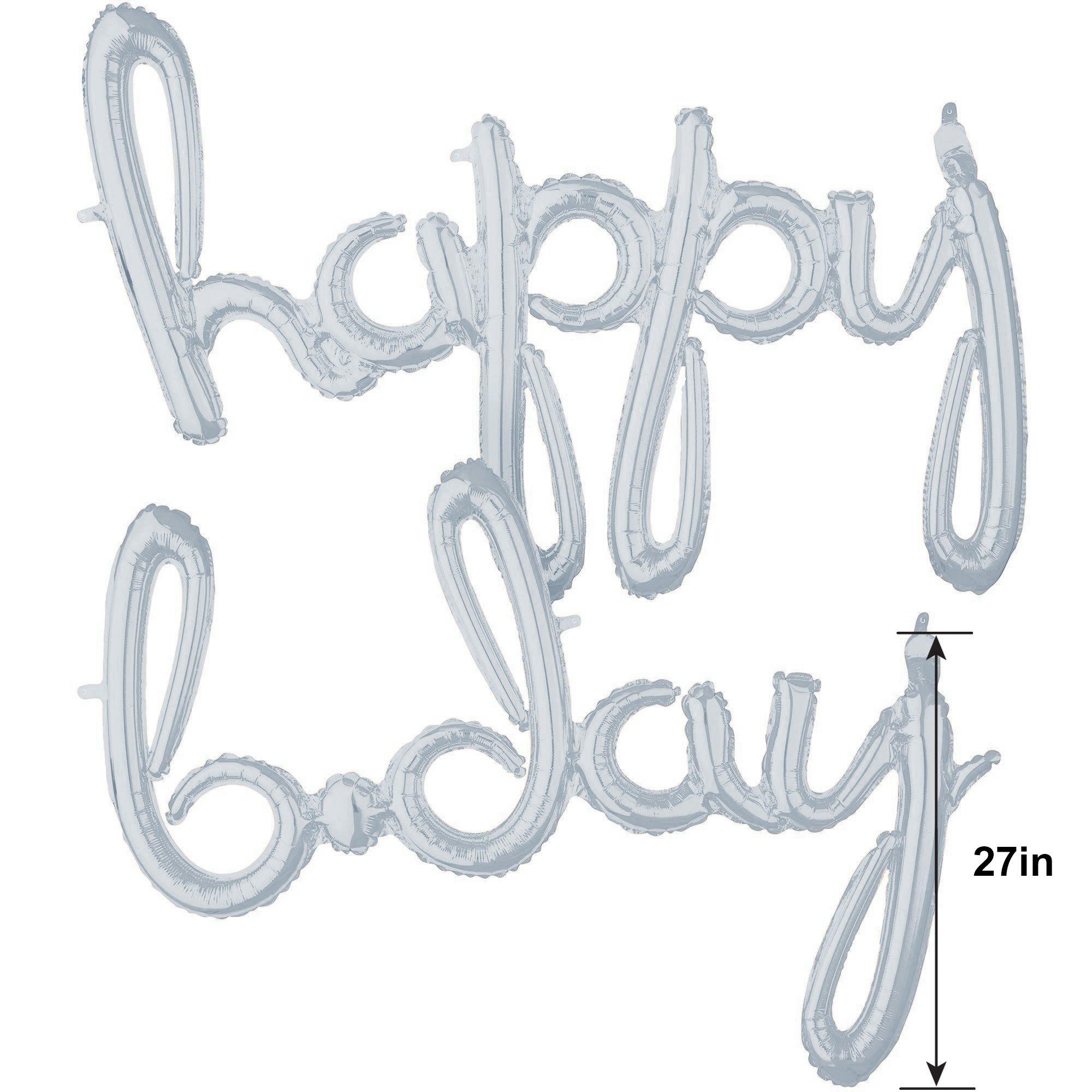 Air-Filled Silver Happy B-Day Cursive Letter Balloon Banners 2ct, 27in