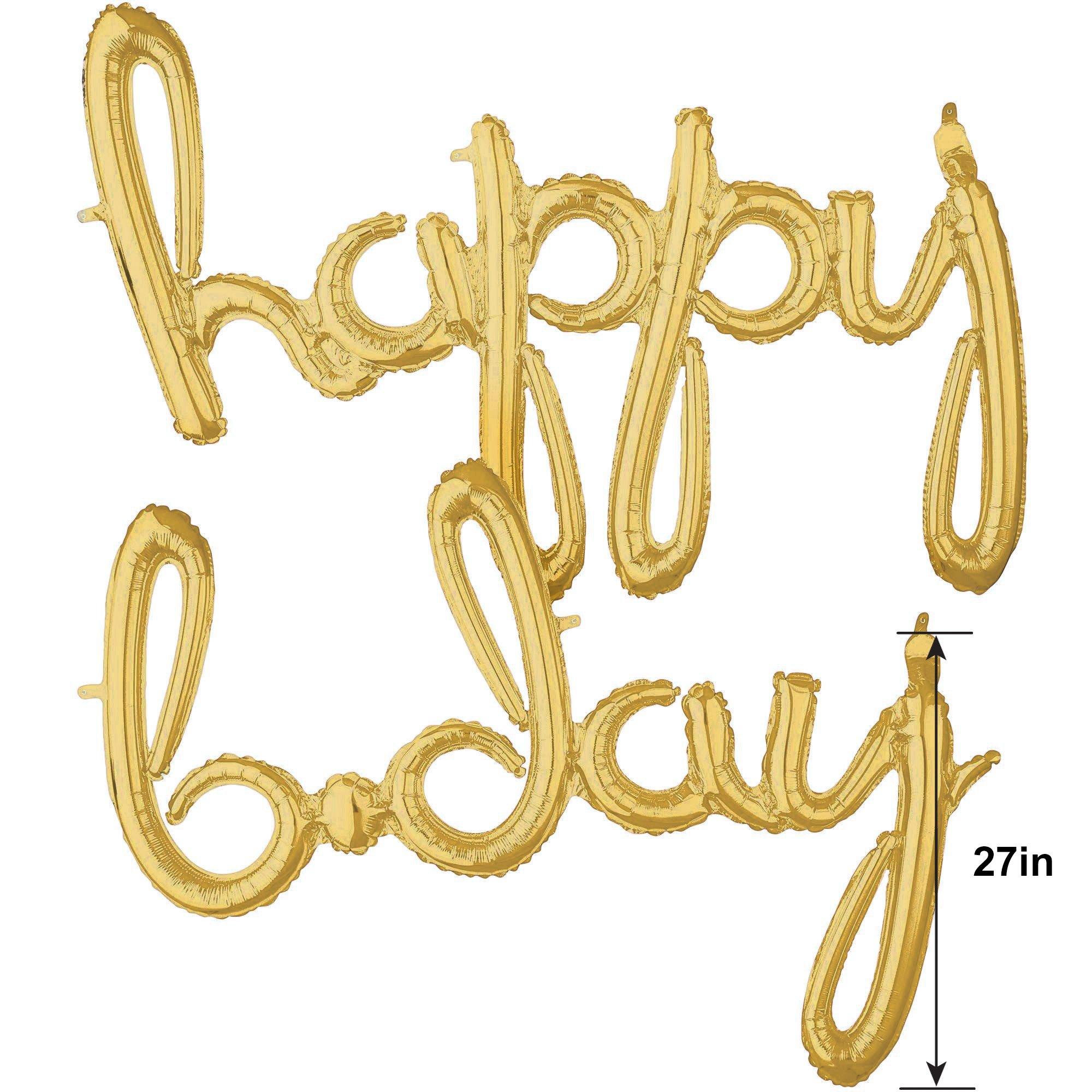 Air-Filled White Gold Happy B-Day Letter Balloon Banner, 2pc