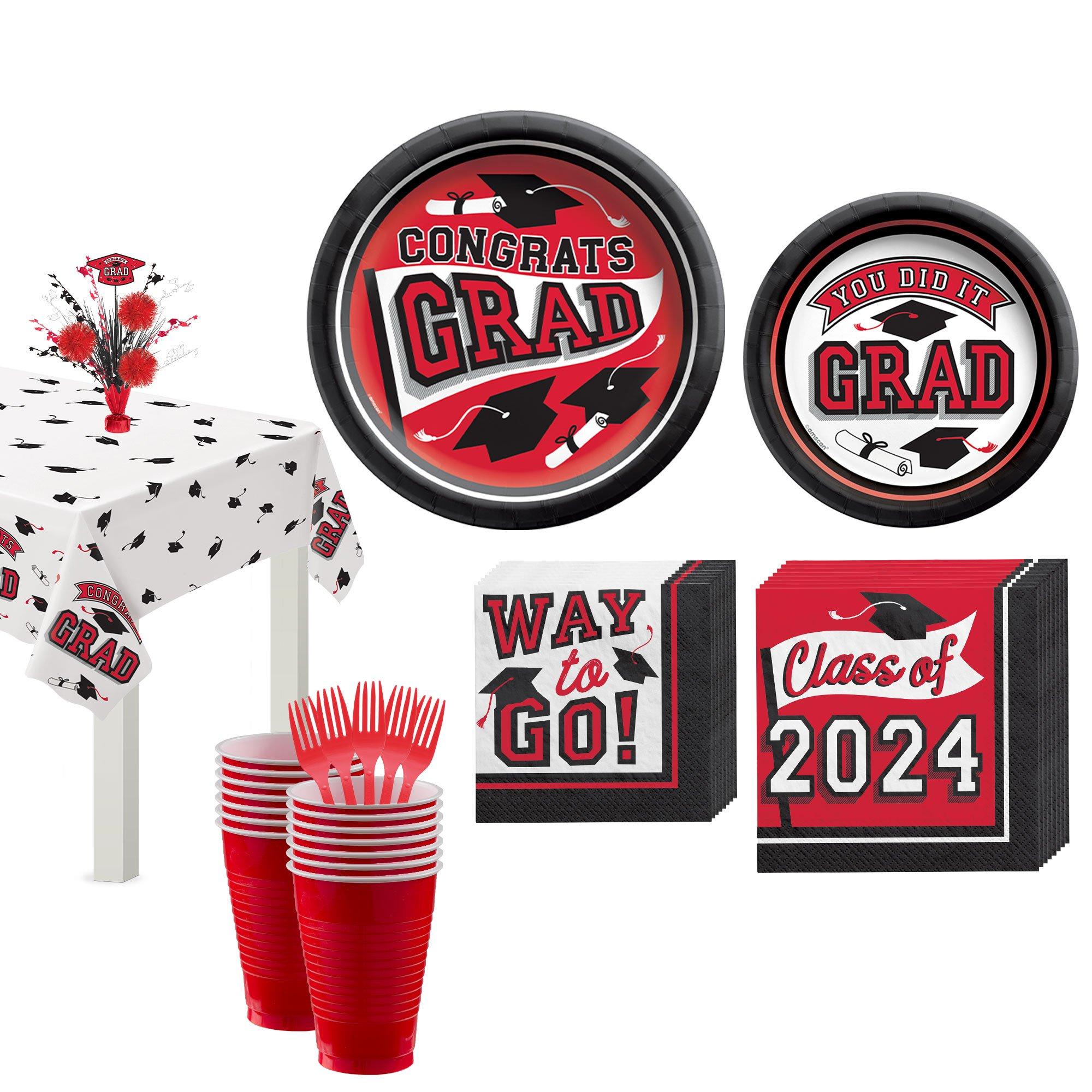 Graduation Party Supplies Kit for 20 with Decorations, Plates, Napkins, Cups - Red Congrats Grad