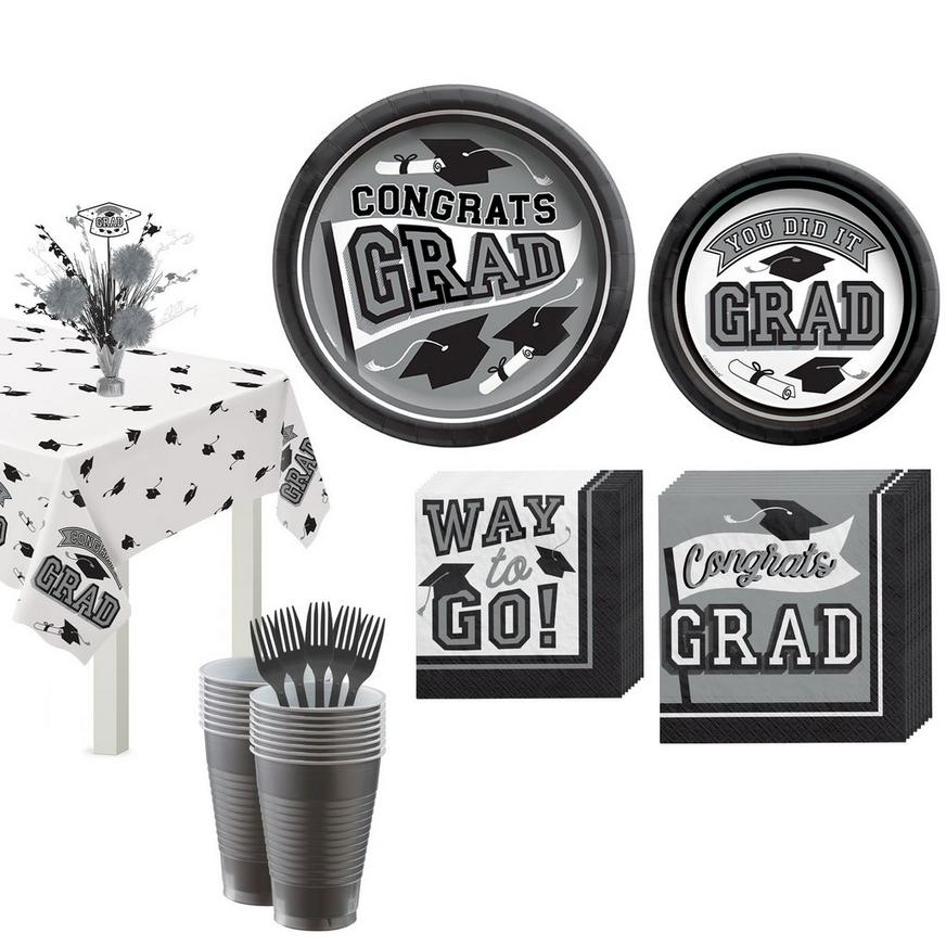 Silver Congrats Grad Tableware Kit for 20 Guests