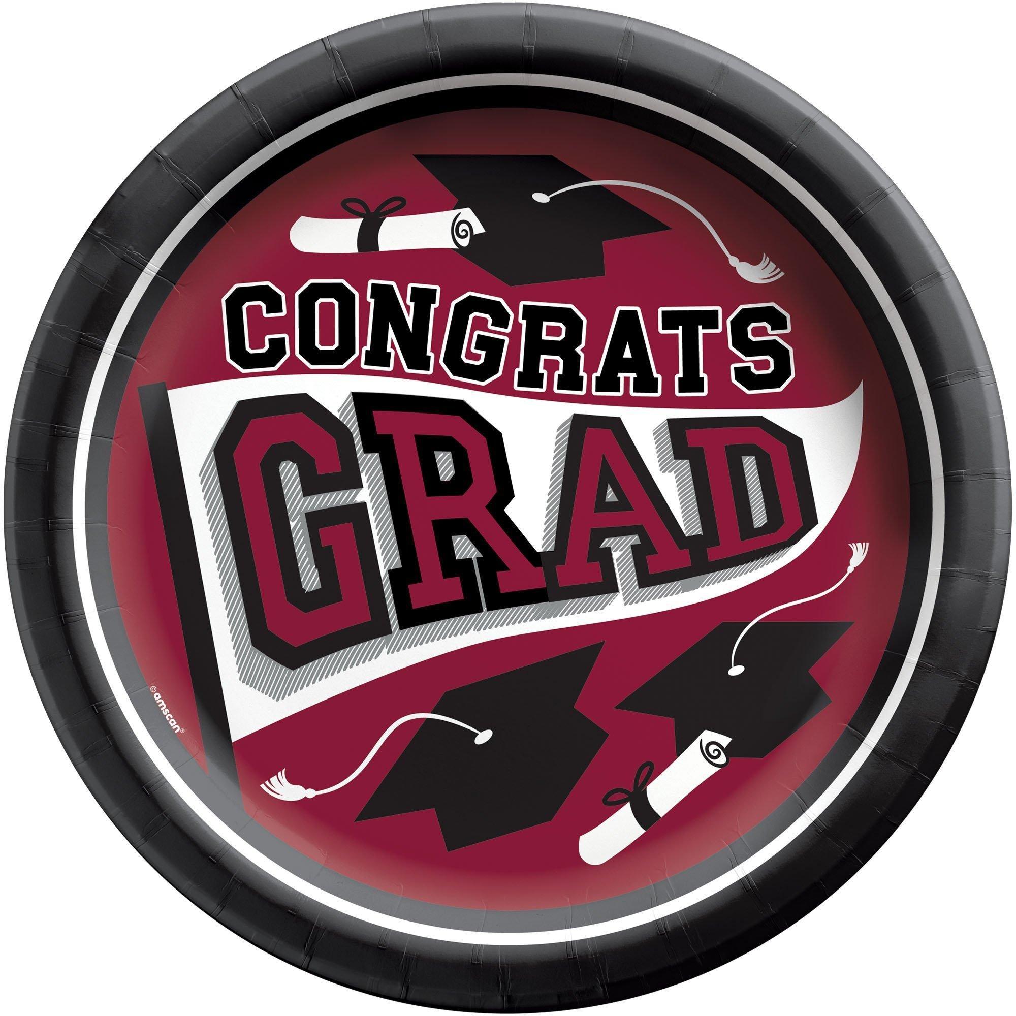 Graduation Party Supplies Kit for 40 with Decorations, Banners, Plates, Napkins, Cups - Maroon Congrats Grad