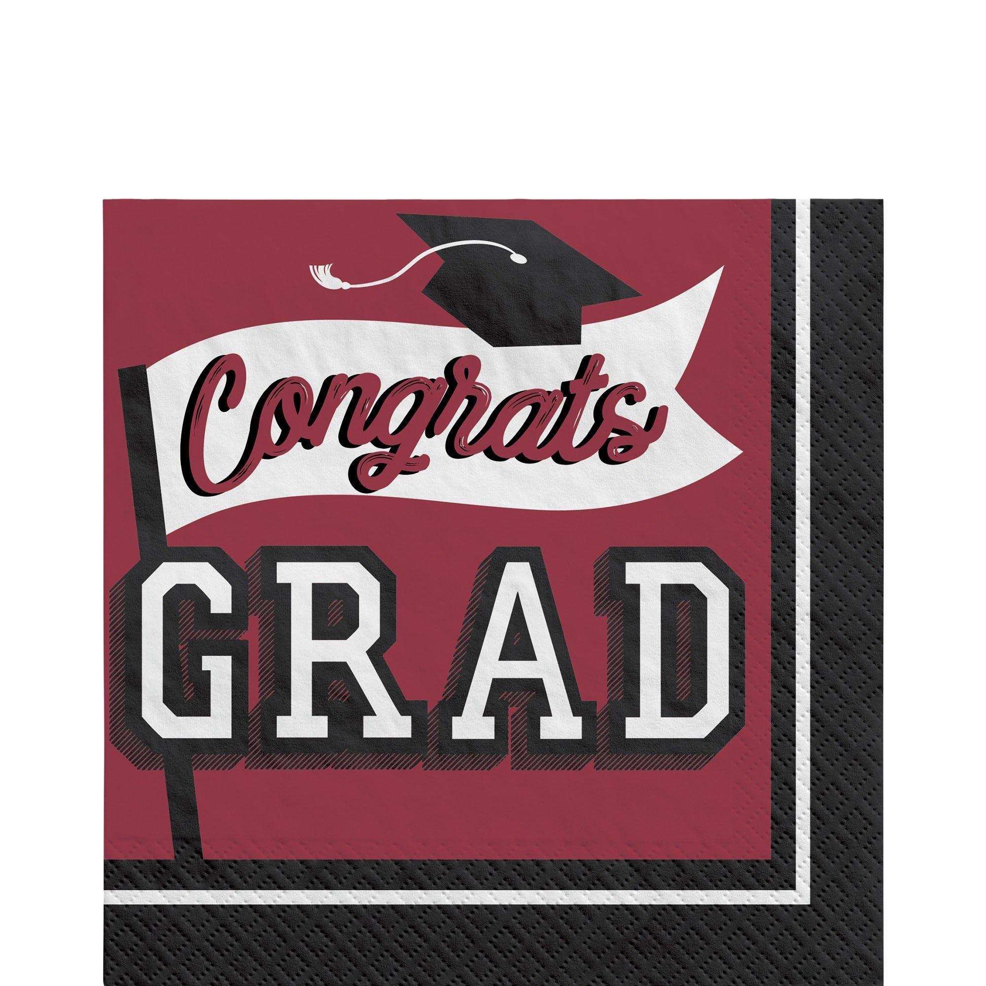 Graduation Party Supplies Kit for 40 with Decorations, Banners, Plates, Napkins, Cups - Maroon Congrats Grad