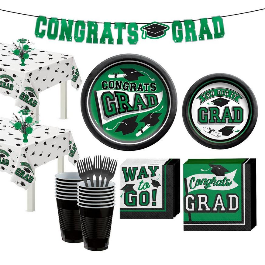 Green Congrats Grad Tableware Kit for 40 Guests