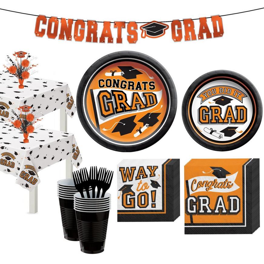 Orange Congrats Grad Tableware Kit for 40 Guests