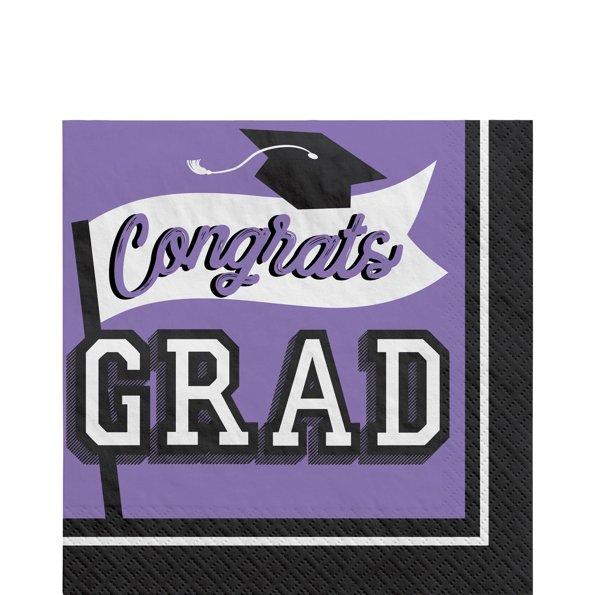Graduation Party Supplies Kit for 40 with Decorations, Balloons, Plates, Napkins, Cups - Purple Congrats Grad