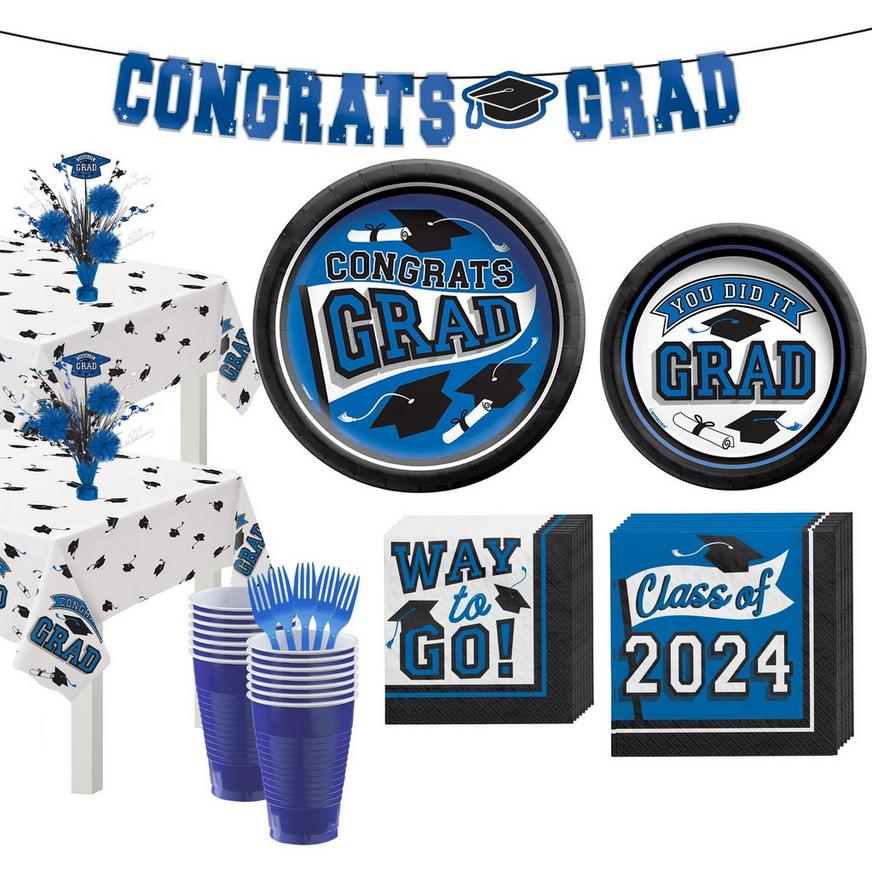 Blue Congrats Grad Tableware Kit for 40 Guests