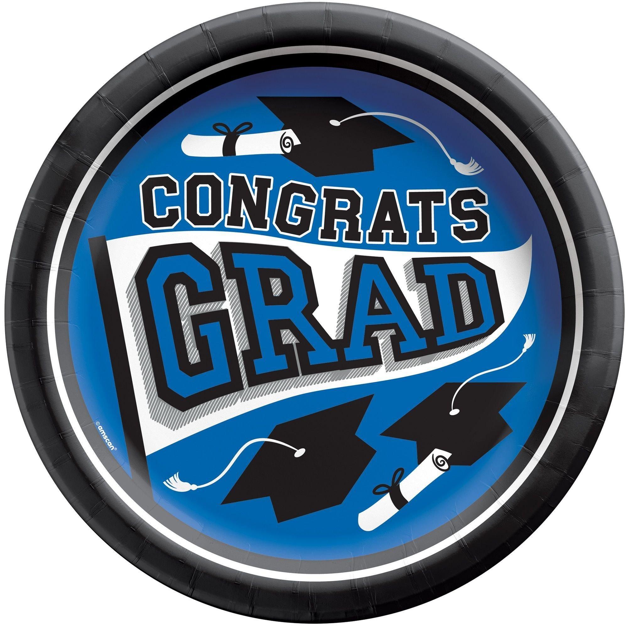 Graduation Party Supplies Kit for 40 with Decorations, Banners, Plates, Napkins, Cups - Blue Congrats Grad