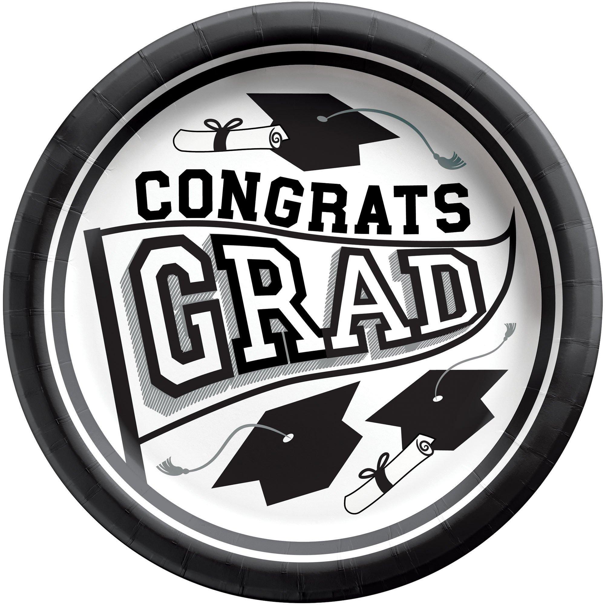 Graduation Party Supplies Kit for 40 with Decorations, Banners, Plates, Napkins, Cups - White Congrats Grad