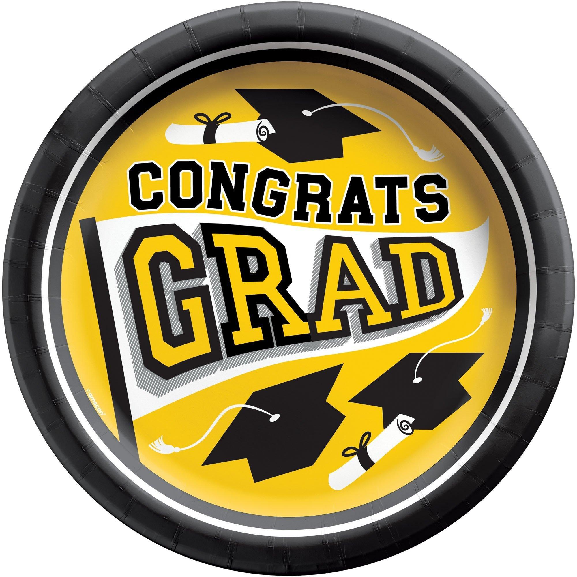Graduation Party Supplies Kit for 40 with Decorations, Banners, Plates, Napkins, Cups - Yellow Congrats Grad