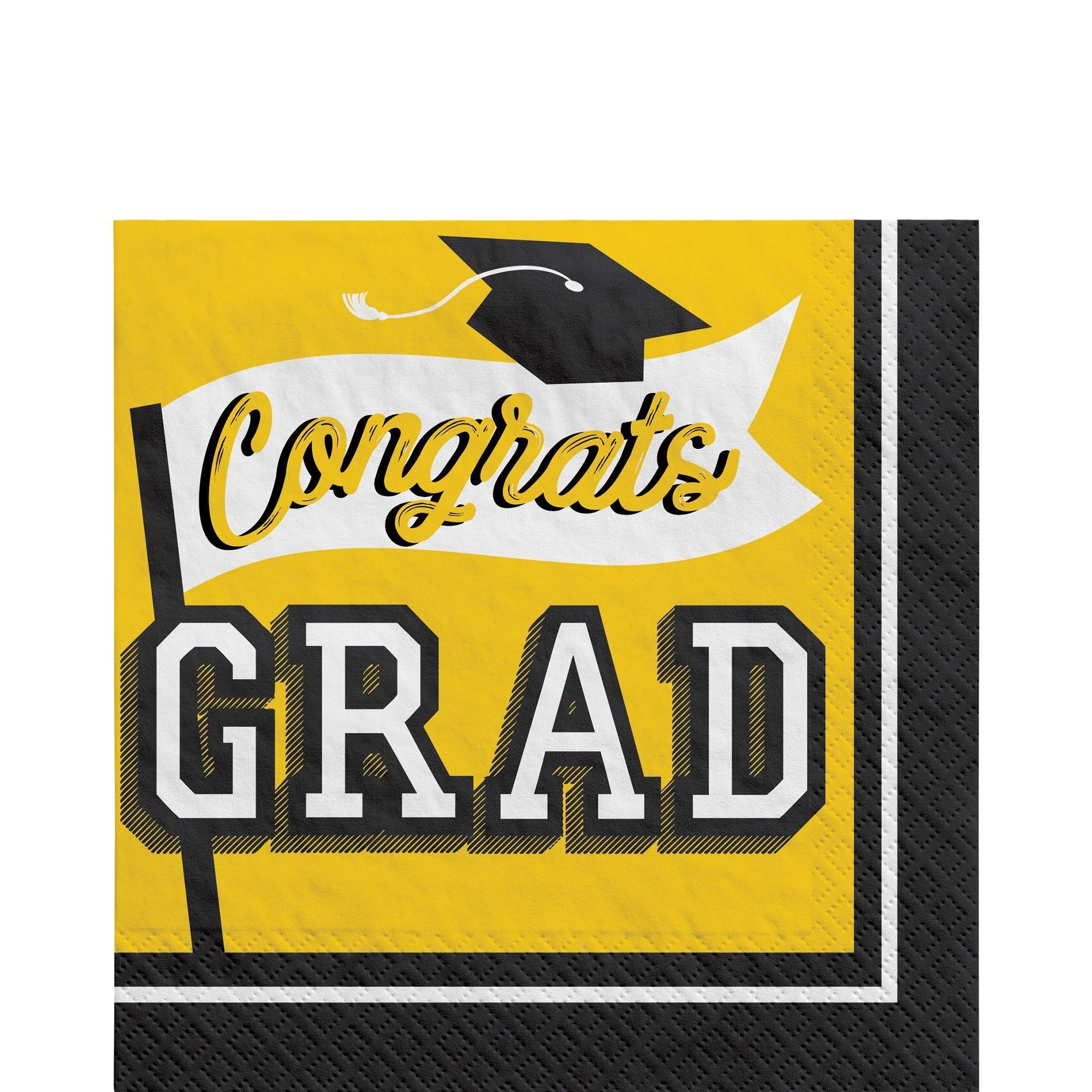 Graduation Party Supplies Kit for 40 with Decorations, Banners, Plates, Napkins, Cups - Yellow Congrats Grad