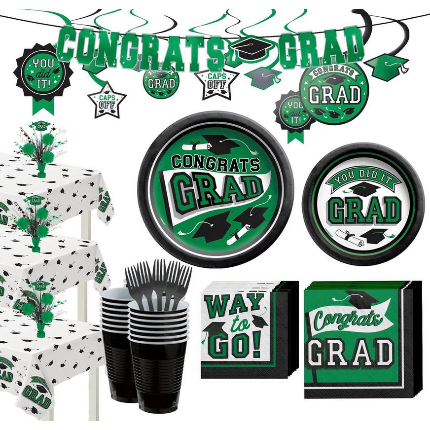 Green Congrats Grad Graduation Party Kit for 60 Guests
