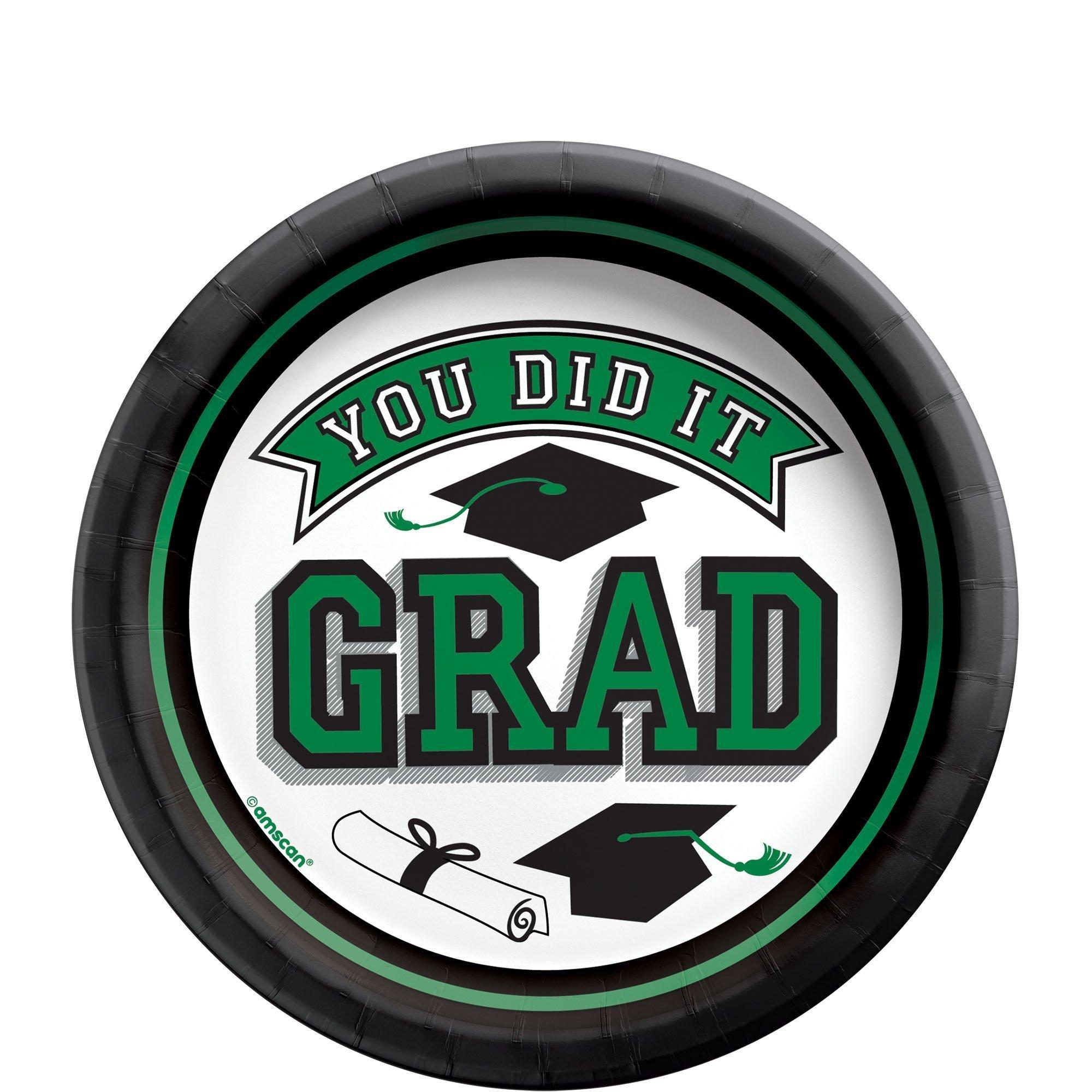 Graduation Party Supplies Kit for 60 with Decorations, Banners, Plates, Napkins, Cups - Green Congrats Grad