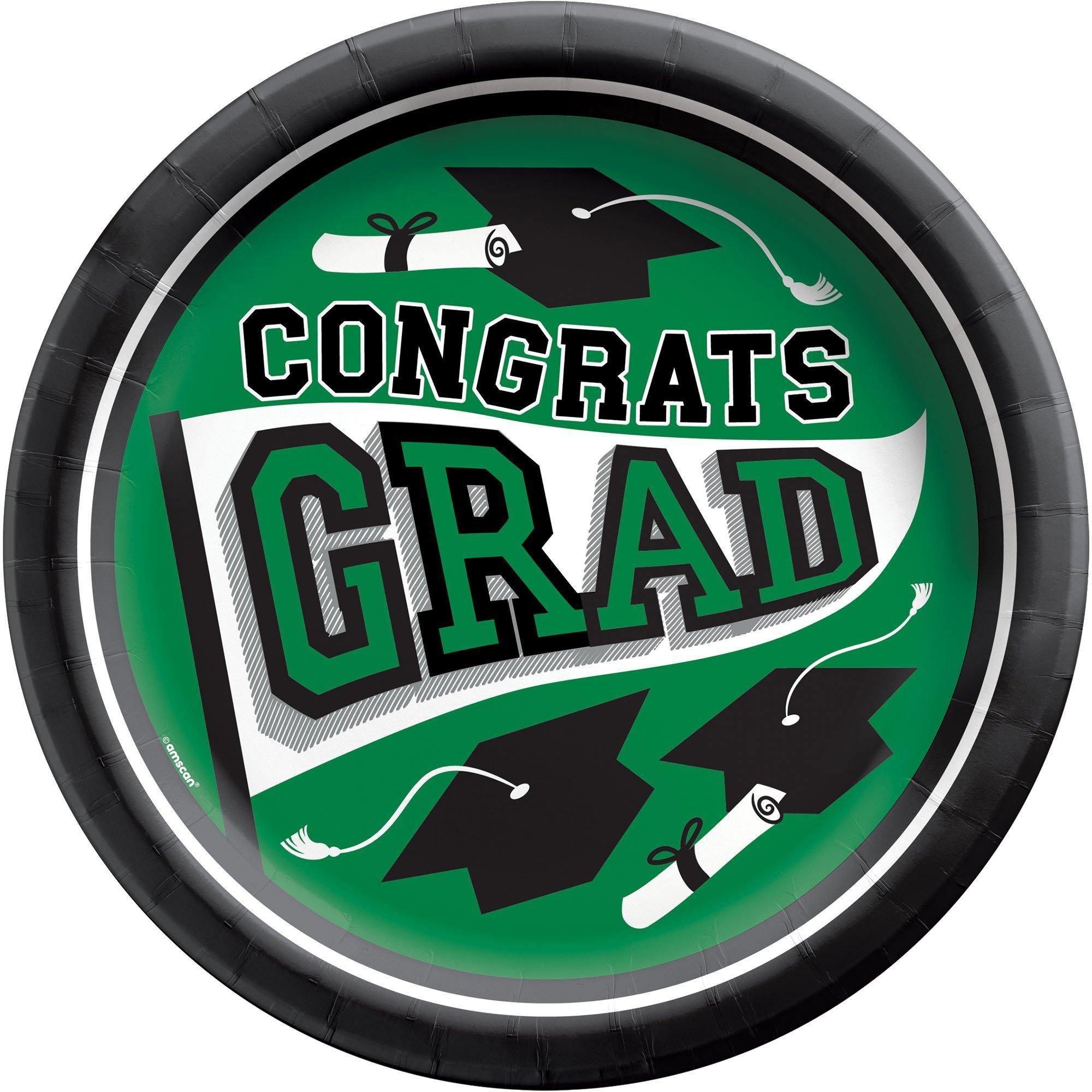 Graduation Party Supplies Kit for 60 with Decorations, Banners, Plates, Napkins, Cups - Green Congrats Grad