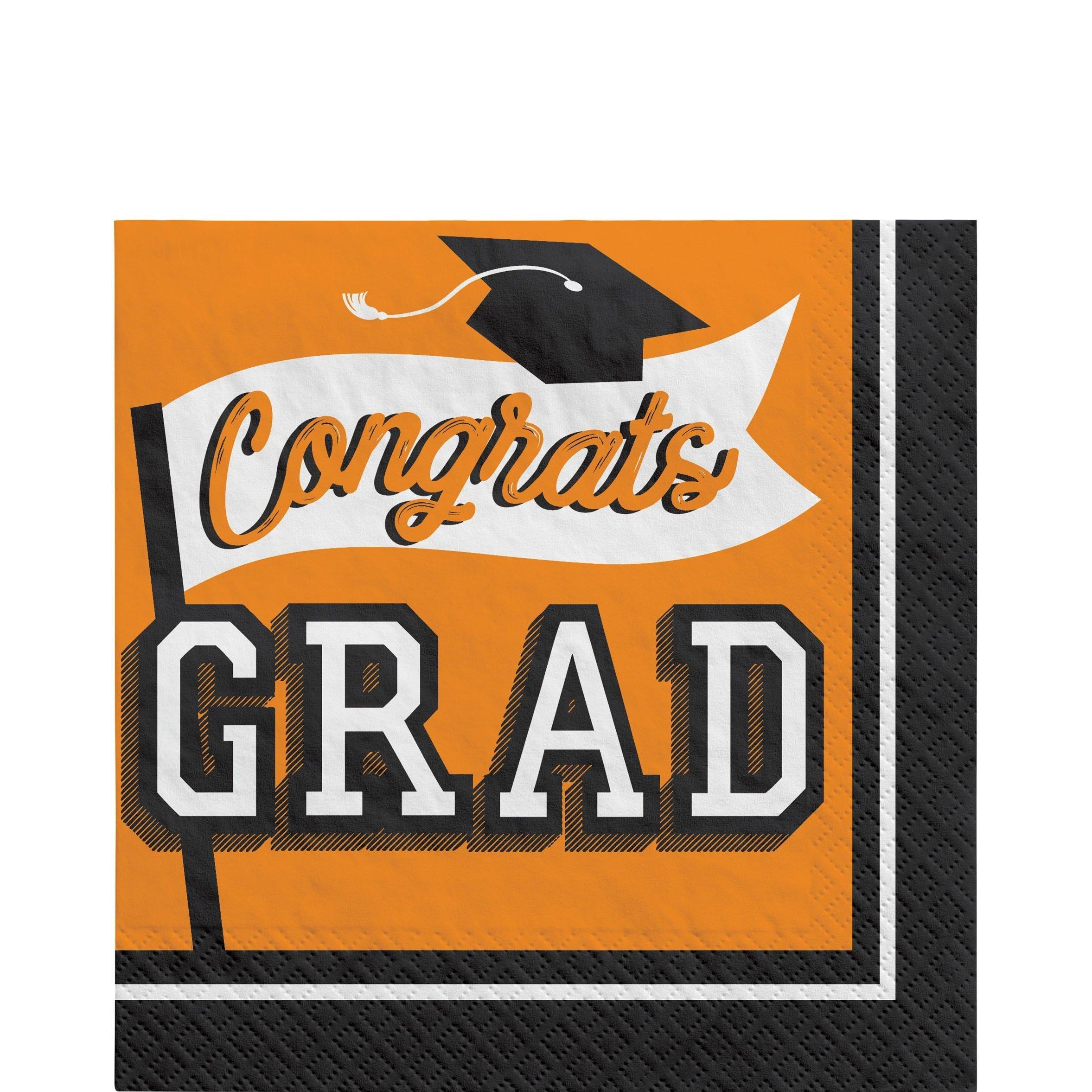 Graduation Party Supplies Kit for 60 with Decorations, Banners, Plates, Napkins, Cups - Orange Congrats Grad