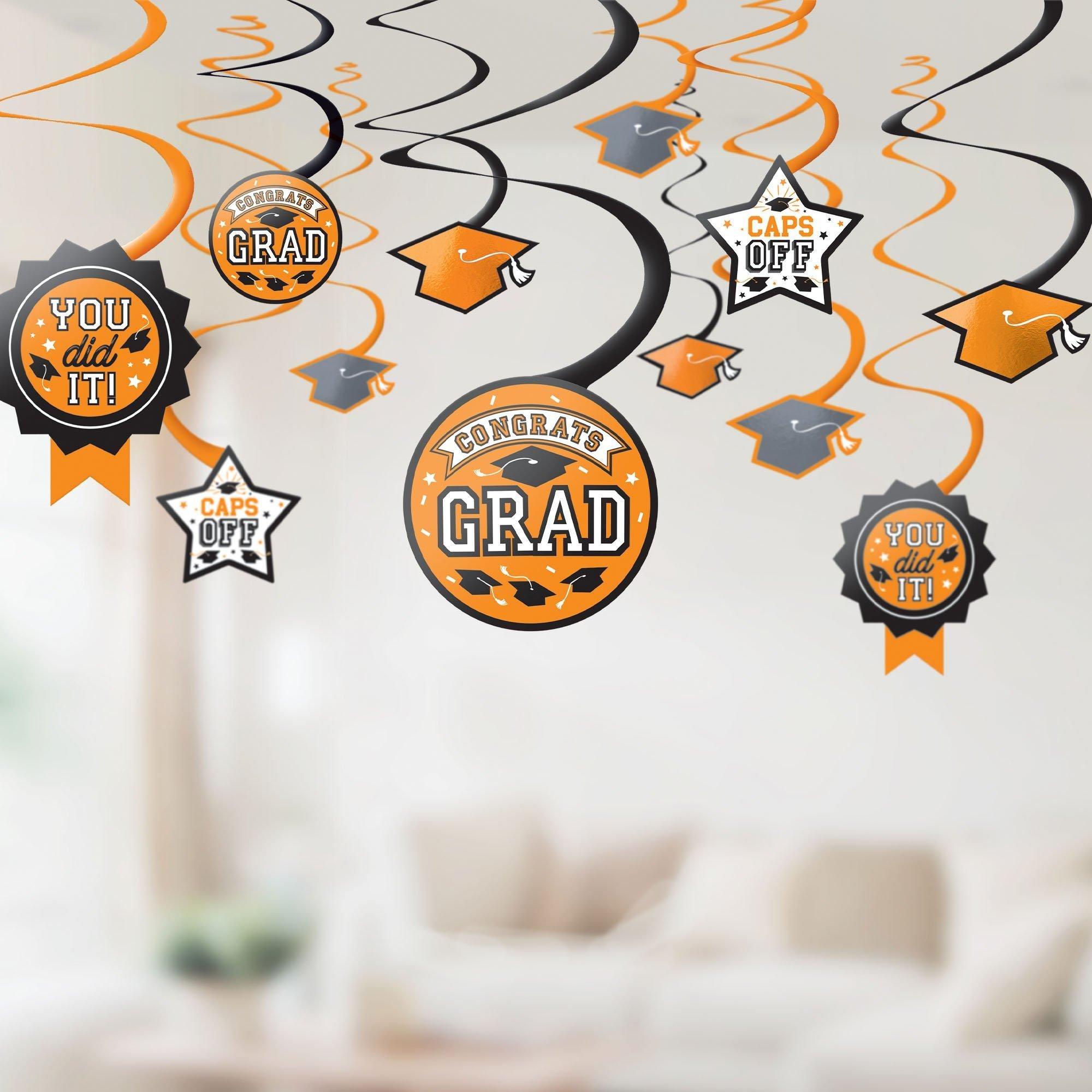 Graduation Party Supplies Kit for 60 with Decorations, Banners, Plates, Napkins, Cups - Orange Congrats Grad