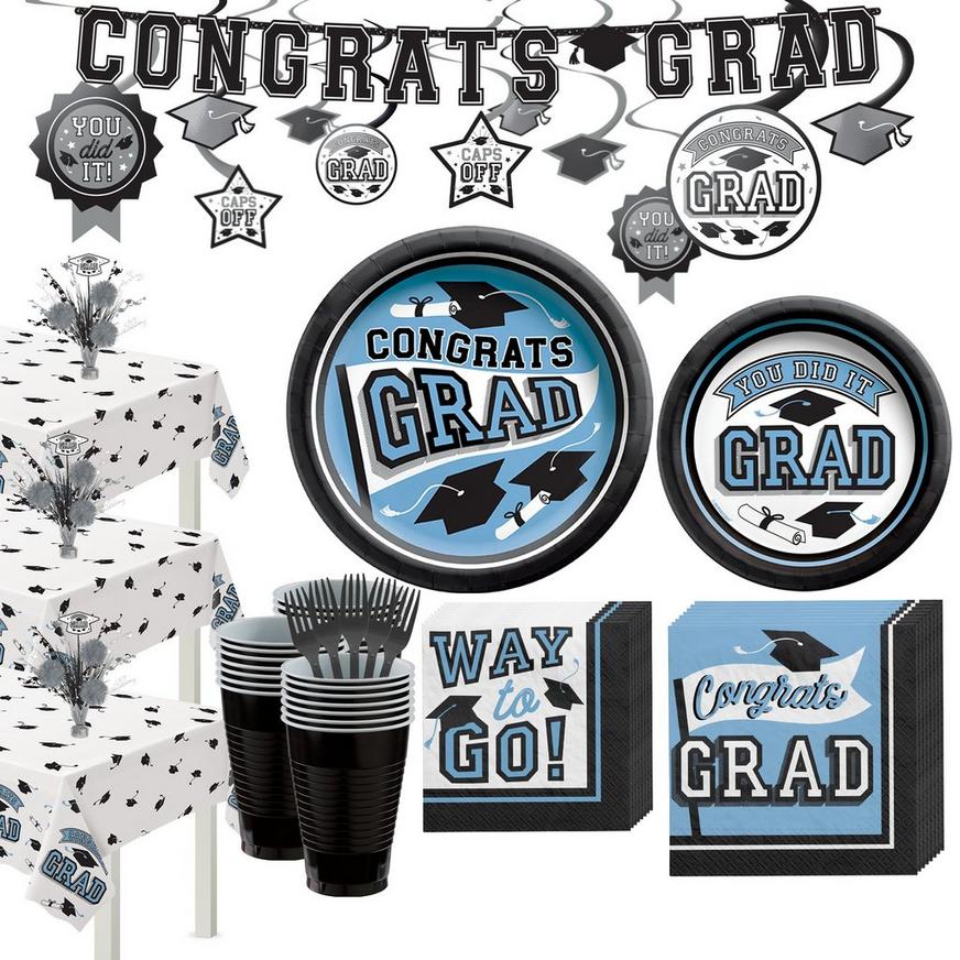 Powder Blue Congrats Grad Graduation Party Kit for 60 Guests