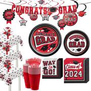 Red Congrats Grad Graduation Party Kit for 60 Guests