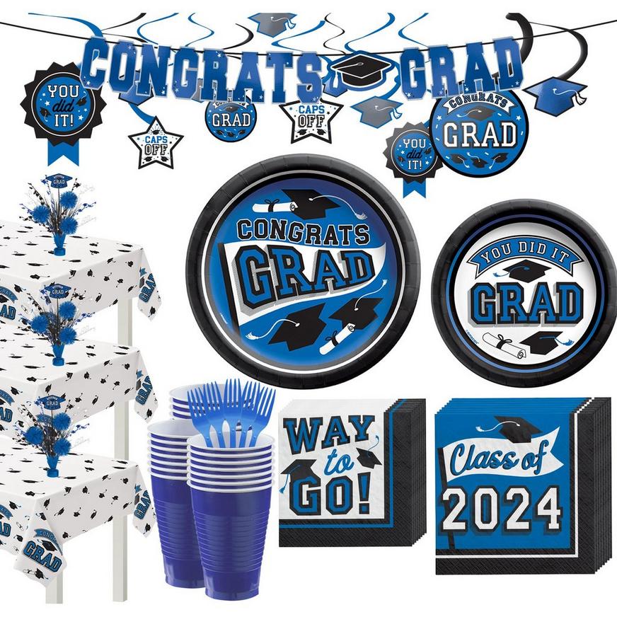 Blue Congrats Grad Graduation Party Kit for 60 Guests